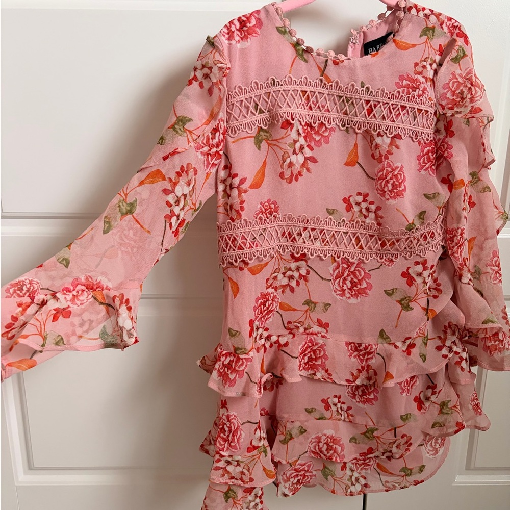 Bardot Junior Pink Floral Ruffle Dress - Chiffon